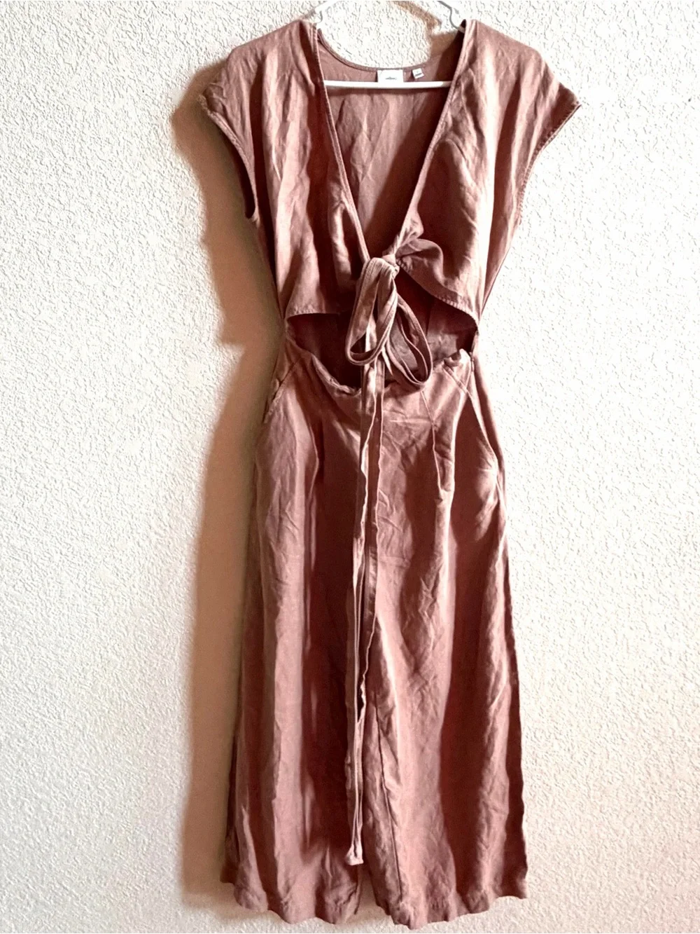 Wilfred Aritzia Women Size 0 Brax Linen Blend Jumpsuit Wrap Top Nutmeg Wide Leg